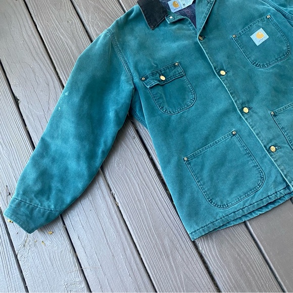 Vtg 90s Carhartt CB1043 Detroit Jacket Chore Coat Blanket Lined Distressed M - Picture 6 of 16